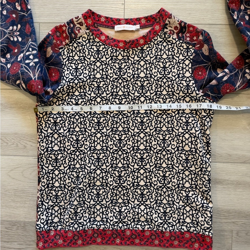Tory Burch Sweatshirt Top XS Ronnie French Terry Floral Colorblock Pima Cotton - Picture 8 of 10
